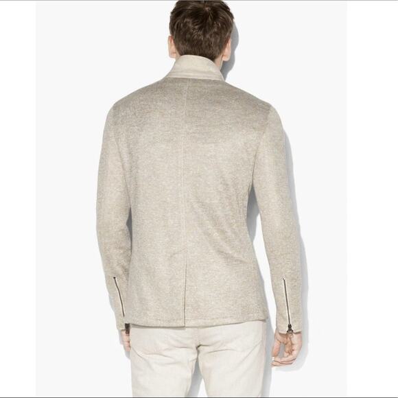 JOHN VARVATOS Made in Italy 3 Button Jacket Linen Blend Zip Cuffs Knit Sand
